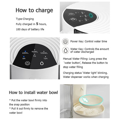 3L Wireless Automatic Pet Water Fountain Rechargeable Dump Water Feeder Timed Smart Cat & Dog Water Dispenser No filter required