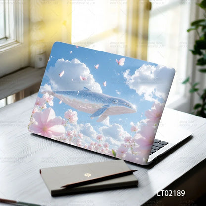 2PCS Christmas Flower Laptop Skin Stickers - Festive Holiday Floral Oil Painting Design, Waterproof PVC Decal Computer Decor