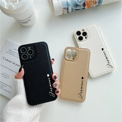 16 15 14 13 Pro Max Case Personalised Customized Name Leather Luxury Korea Cover For iPhone 13 12 11 Pro Max - covers4phones