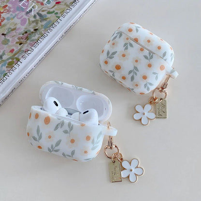 For Apple AirPods 4 ANC Flower Print Earphone Case For AirPods 2 3 Pro2 Silicone Soft Wireless Headphones Cover With Keychain