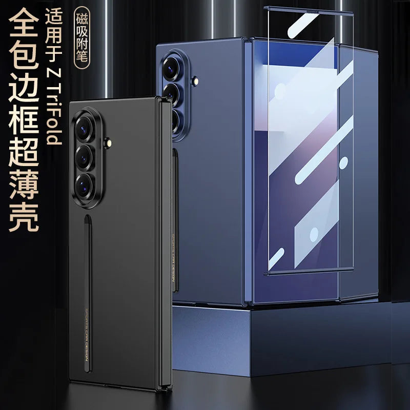 For Samsung Z Tri-Fold Phone Case Magnetic Adsorption Pen HD Shell Film Integrated Full Coverage Frame Z Tri-Fold Hard Covers