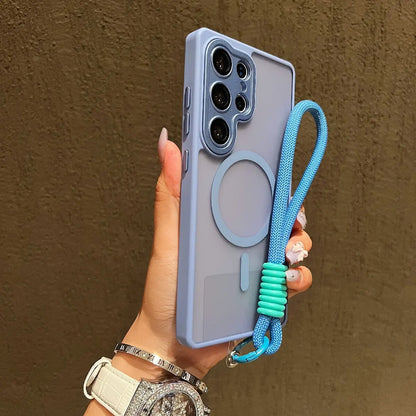 New Matte Translucent With Lanyard Shockproof Magnetic Cover for Samsung Galaxy S25 Edge S24 S23 Ultra Plus S24FE Magsafe Case