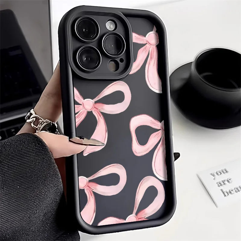 Cute Pink Bowknot Bow Phone Case For iPhone 11 Case iPhone 13 14 15 12 17 16 Pro Max X XR XS 7 8 Plus SE Protective Cover Funda