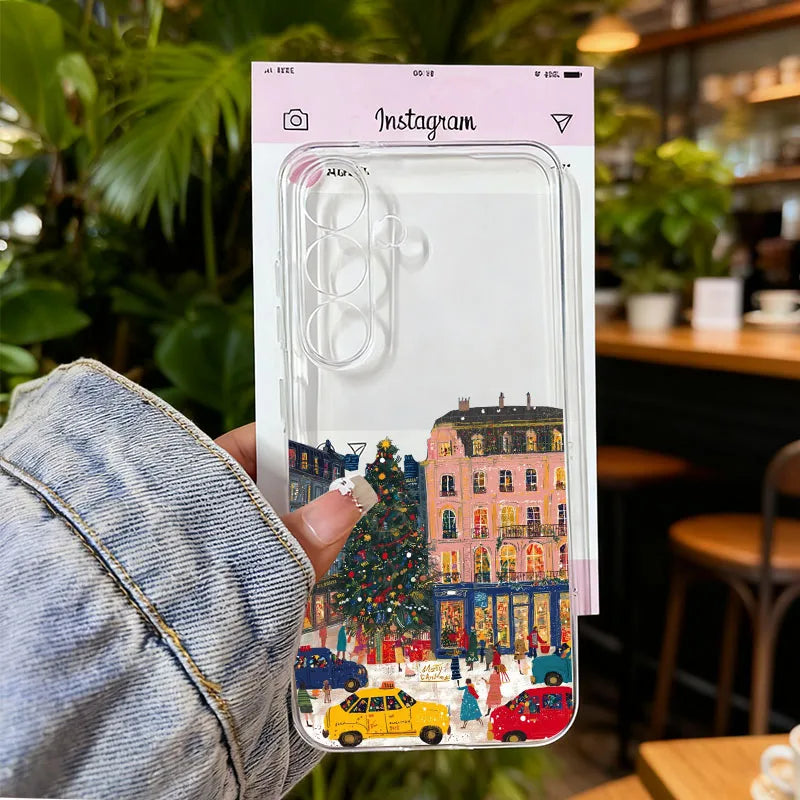 For Samsung Galaxy S25 Cute Winter Snow Case for Samsung S24 S23 Ultra S 25 24 Plus Christmas Tree Santa Claus Clear Phone Cover