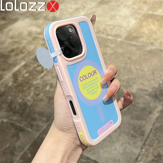 Dopamine Magnetic Clash Color Bumper Case for iPhone 16 15 14 Pro Max for Magsafe Candy Contrast Color Shockproof Cover Funda