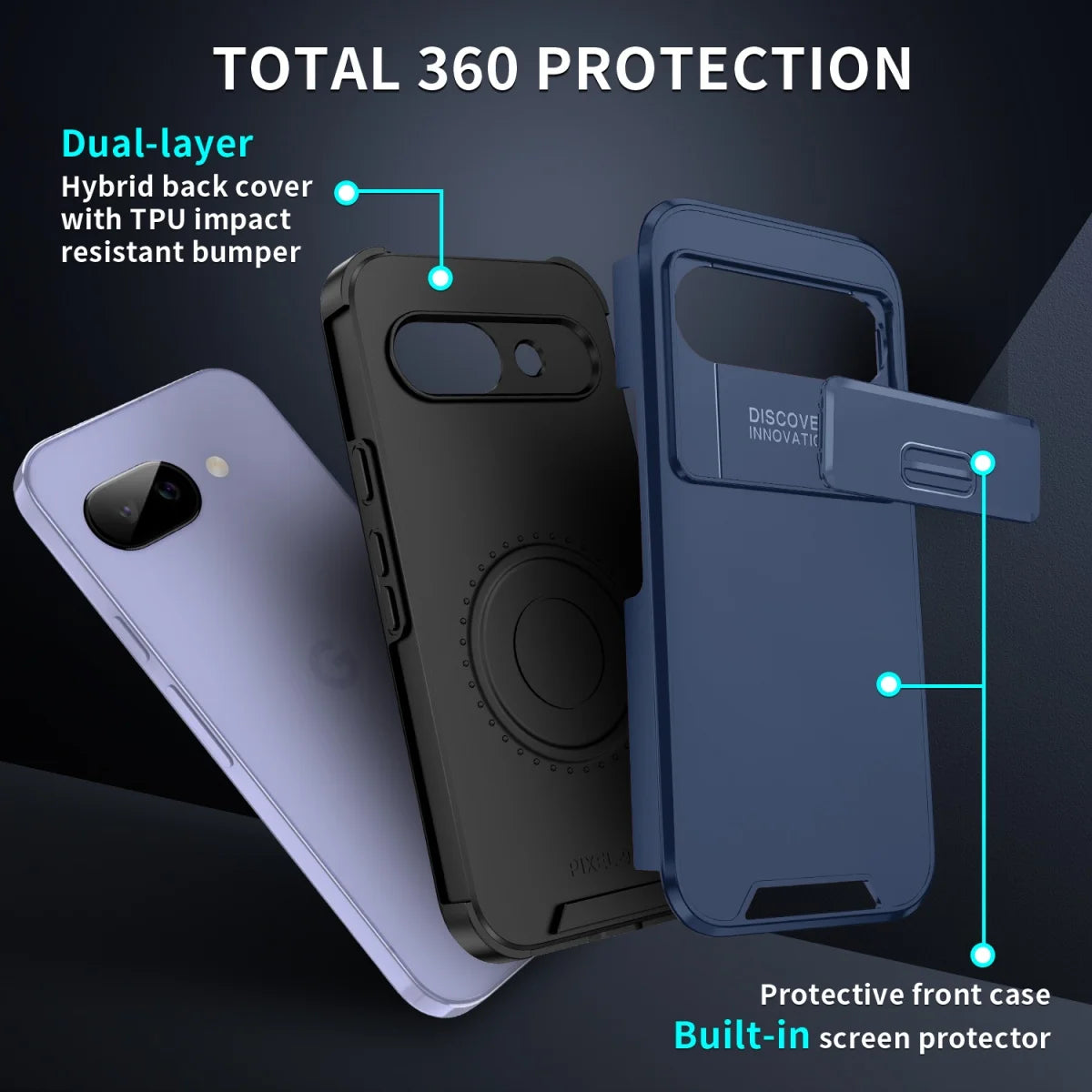 Luxury Slide Camera Protective TPU Phone Case For Google Pixel 9 8 7 Pro XL 9A 8A 6A Military Shockproof Defender Bumper Cover