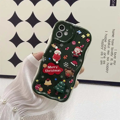 Cute 3D Christmas Santa Claus Tree Chain Phone Case For IPhone 17 Air 16 Pro Max Plus 12 13 14 15 Pro Max Mini 16E Soft Cover