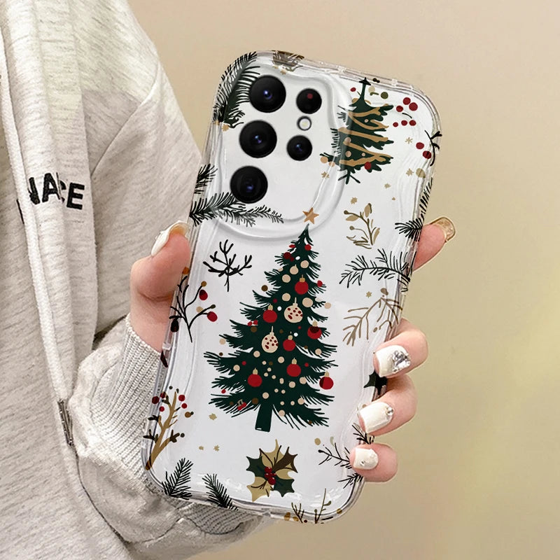 Cute Christmas Tree Snowman Phone Case For Samsung Galaxy S25 S24 S23 S22 Ultra Plus S21 FE A73 A72 A55 A54 Soft Silicone Cover