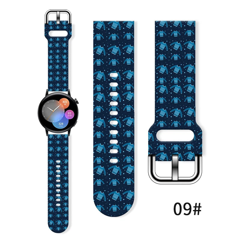 20MM Christmas Series 4 Printed strap for Samsung Galaxy Watch 7/6 40mm 44mm Band Replaceable Bracelet for Xiaomi Huawei Watch