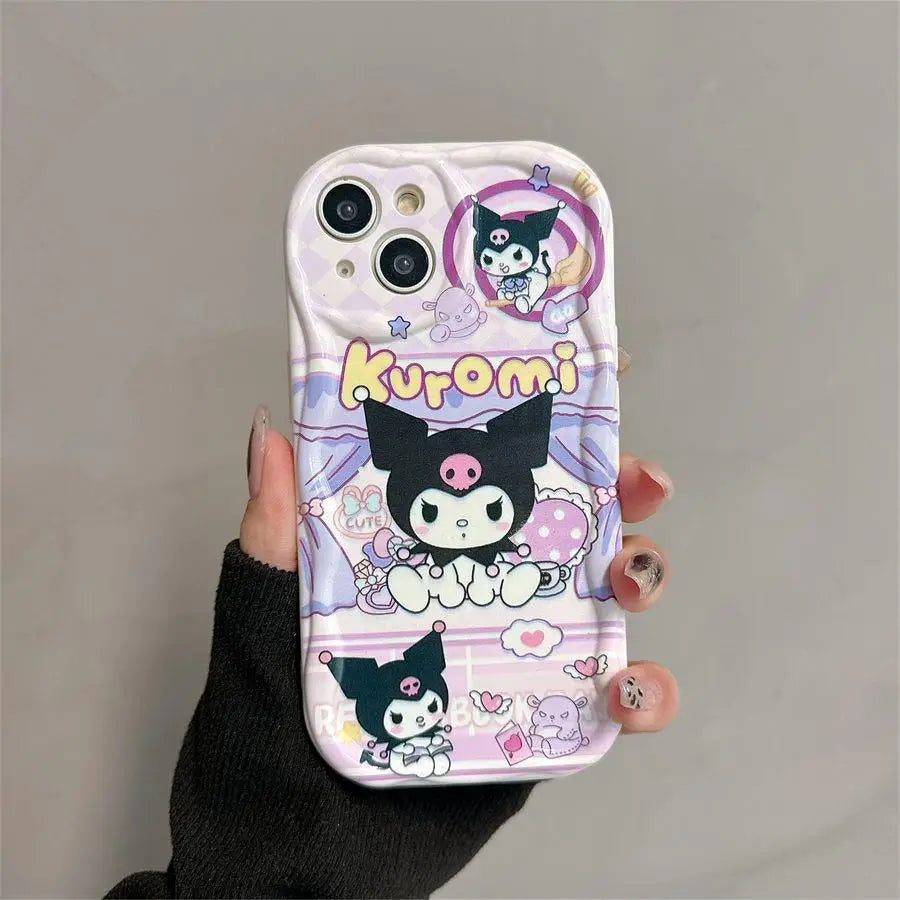 Kuromi Hello Kitty Bracket Bracelet Phone Case For IPhone 16 15 Pro Max 14 11 12 13 Mini XR 8 7 Plus X XS SE Sanrio Cute Cartoon