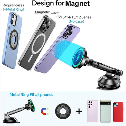 UYUXIO Strong Magnetic Car Phone Charger – 15W Fast Charging Dashboard & Windshield Mount Holder for iPhone 16 15 14 Pro Max