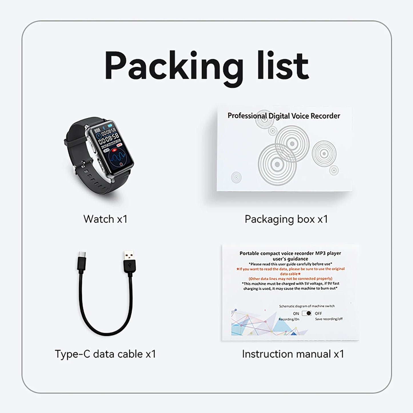 S18A Smart Recording Watch AI Intelligent Voice Recorder Real-time Transcription Translation Conversation Recording Bracelet