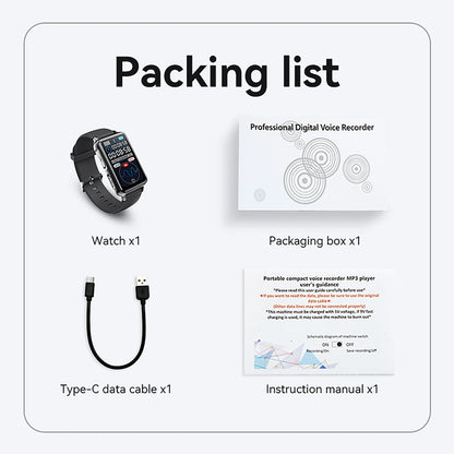 S18A Smart Recording Watch AI Intelligent Voice Recorder Real-time Transcription Translation Conversation Recording Bracelet