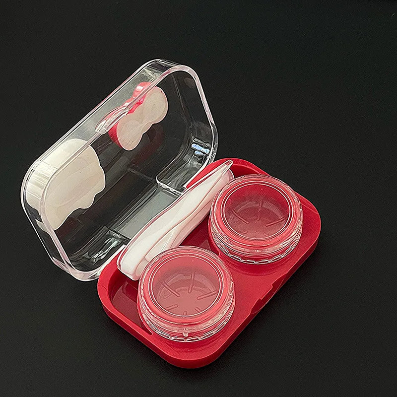 Sanrio Hello Kitty Contact Lens Box Cartoon Cute Red Kitty Cat Transparent Contact Lenses Case Portable Nursing Partner Box