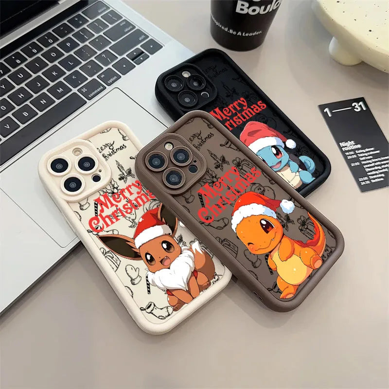 Christmas Eevee Charmander Squirtle Soft Silicone Case For iPhone 17 11 15 16 13 Pro Max 14 Plus 12 16 Pro 16E 17AIR Phone Cover