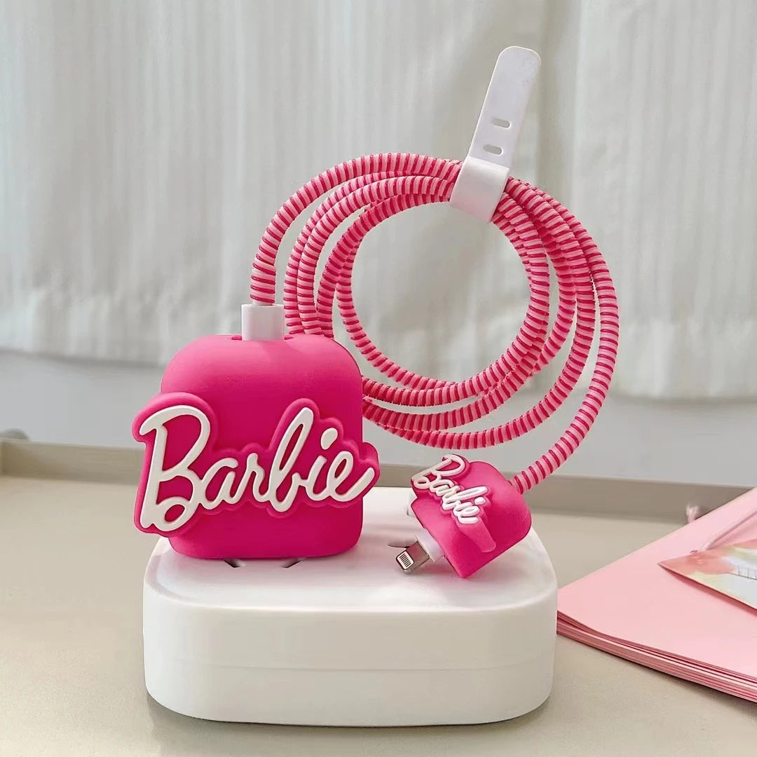 Pink Barbie Cute Data Cable Protective Cover for IPhone 20W Girl Heart Kawaii Anime Fashion Charging Head Protection Sleeve Bag