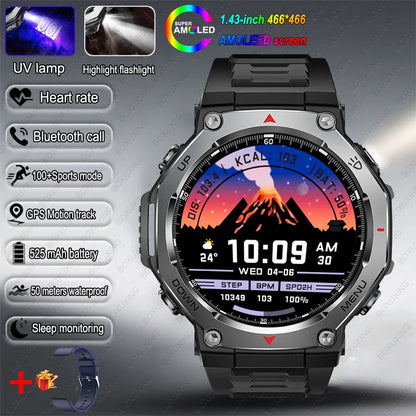 2026 New T-Rex 3 Military Grade Sports Smart Watch GPS Motion Track 5 ATM Waterproof Heart Rate HD Bluetooth Call Smartwatch Men