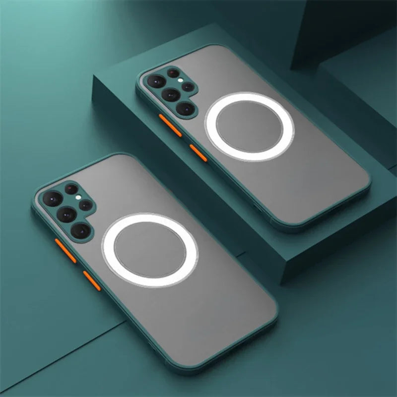 for Samsung Galaxy S25 S24 S23 S22 S21 Ultra Plus FE Note 20 Case Wireless Charge Magnet Magsafe Skin Soft Cover Shell Fundas
