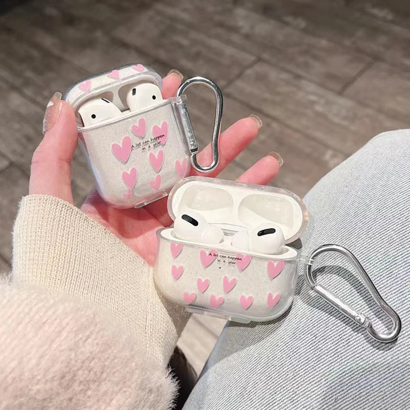 New For AirPods 4 Case Glitter Shiny Cartoon Soft Silicone Cover For AirPods 3 2 Pro 3nd Girls pink Heart Earphone Charging Box