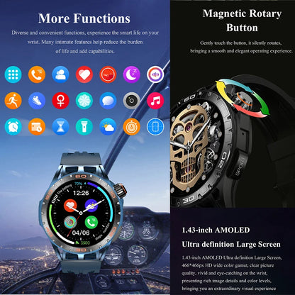 2026 New Outdoor Sports Smart Watch 1.43-inch AMOLED Bluetooth Call Heart Rate Monitoring AI Voice GPS Trajectory Smartwatches