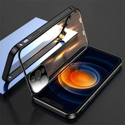 Clear 360° Full Protection Metal Magnetic Double-Sided Glass Press Phone Case for iPhone 16e 16 Pro Max 14 13 12 15 Pro Max Case