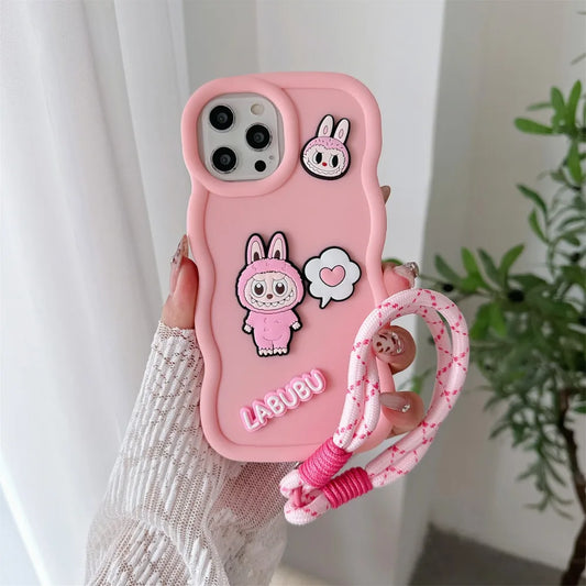 Cartoon Wrist Strap Phone Case for IPhone 17 Air 16 15 14 13 12 11 Pro Max XS X  XR 7 8 Plus Silicone Soft  Protective Cover
