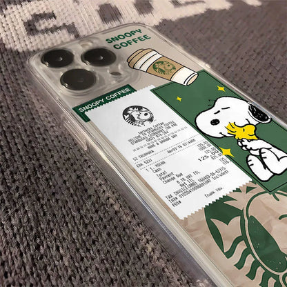 Funny Cartoon Cute Snoopy coffee Clear TPU Phone Case For iPhone 11 12 13 14 15 16 Pro Max 16 Plus Lovely Snoopy Anti-Fall Cover