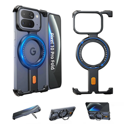 Eary for Google Pixel 10 Pro Fold Case Aluminum Metal Phone Cover With 360°Rotation Stand Magnetic Original Feel Drop Protection