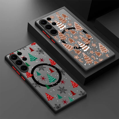 Magnetic For Magsafe Cartoon Christmas Case For Samsung Galaxy S25 S24 Ultra S25 Edge S23 S22 Plus S21 FE A54 A55 A56 5G Funda