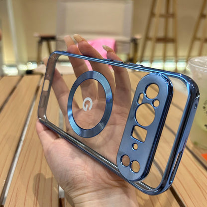 For Google Pixel 7A 8 8Pro 8A Case Transparent Electroplating Magnetic Wireless Charging For Magsafe Back Protect Cover