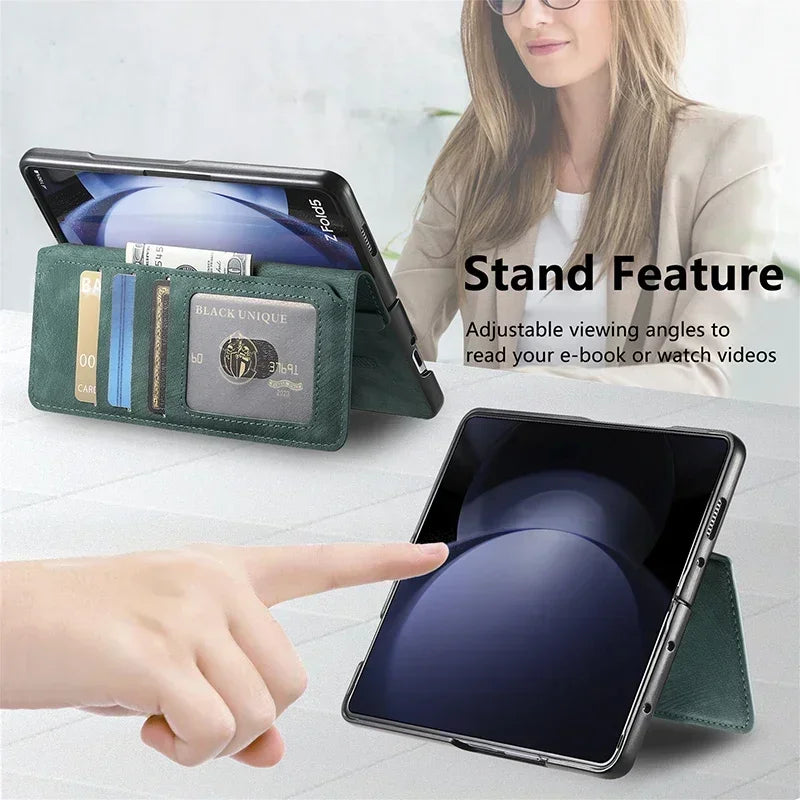 Strong Magnetic 2 In 1 PU Leather Case For Samsung Galaxy Z Fold 7 6 5 4 3 Magsafe Case Detachable Flip Card Holder Wallet RFID