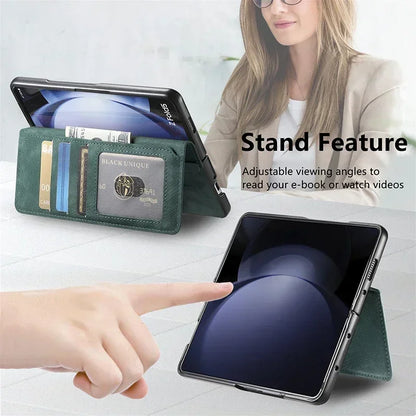 Strong Magnetic 2 In 1 PU Leather Case For Samsung Galaxy Z Fold 7 6 5 4 3 Magsafe Case Detachable Flip Card Holder Wallet RFID