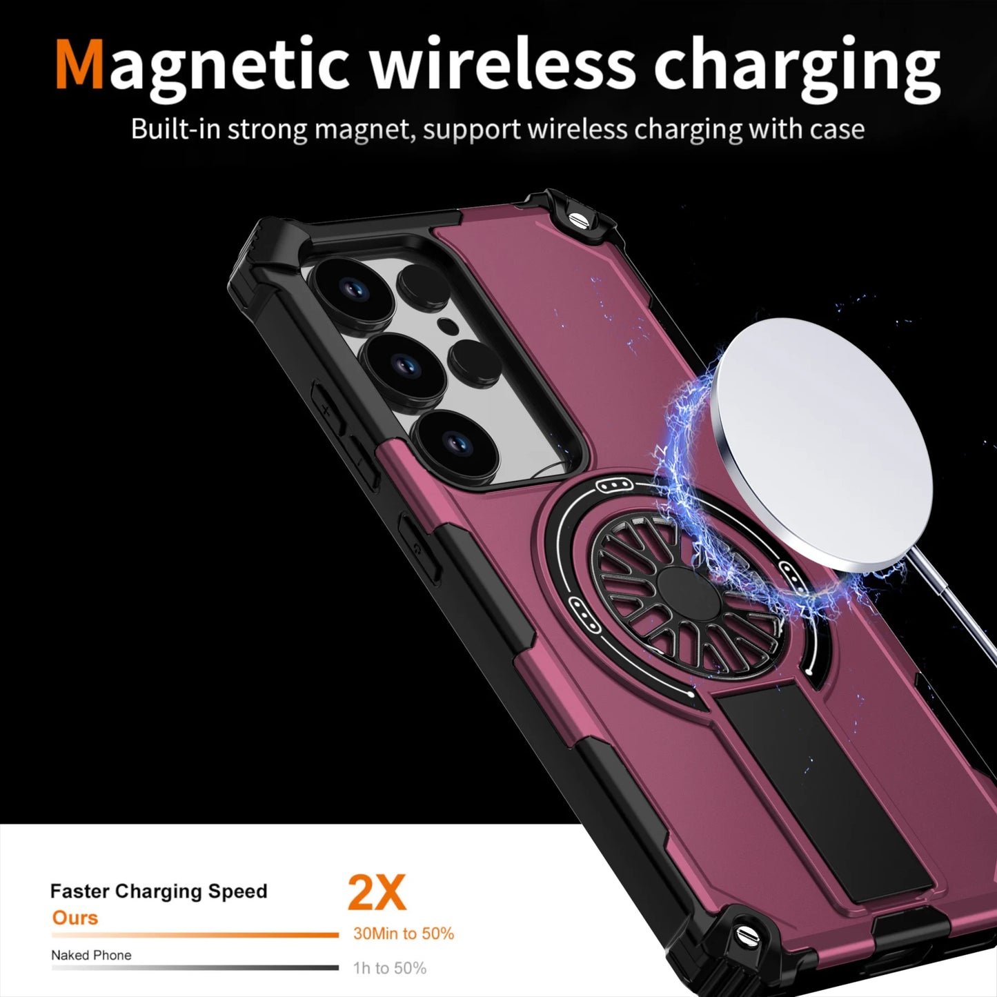 Soft TPU+Hard PC Magnetic Phone Case With Stand For Magsafe Samsung Galaxy S25 Edge S24 FE S23 Ultra Plus Anti Shock Back Cover