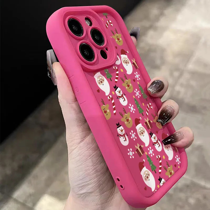 Santa Claus Reindeer And Snowman Phone Case For iPhone 17 16 Pro Max 15 14 13 12 11 XS XR 7 8 Plus 16E Shockproof Soft TPU Cover