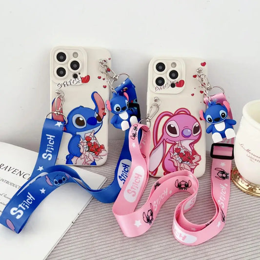 Flowers Stitch Case With Holder Rope For iPhone 6 6s 7 8 SE X Xs Max XR 11 12 13 14 15 16 Pro Max