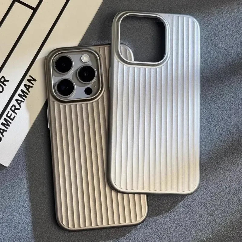 Matte Natural Titanium Grating Hard Phone Case for IPhone 16 15 14 13 Pro Max Plus Full Cover Scratch-proof Rugged Back Cover