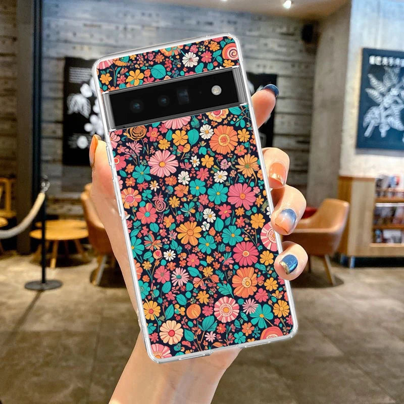 Phone Case For Google Pixel 9 8 7 6 9A 8A 7A 6A 5 4 5A 4A 3A Pro XL Soft Clear TPU Transparent Cover flower art