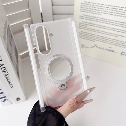 For Samsung Galaxy Z TriFold Case Hard PC Transparent Double middle hinge Ring Stand Protective Back Cover For Z TriFold Shell