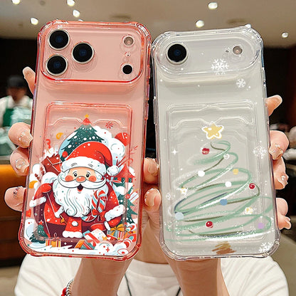 Santa Claus Card Slot Bag Clear Phone Case For iPhone Air 16e 17 16 15 14 13 Pro Max 11 12 17 Christmas Tree Soft Silicone Cover