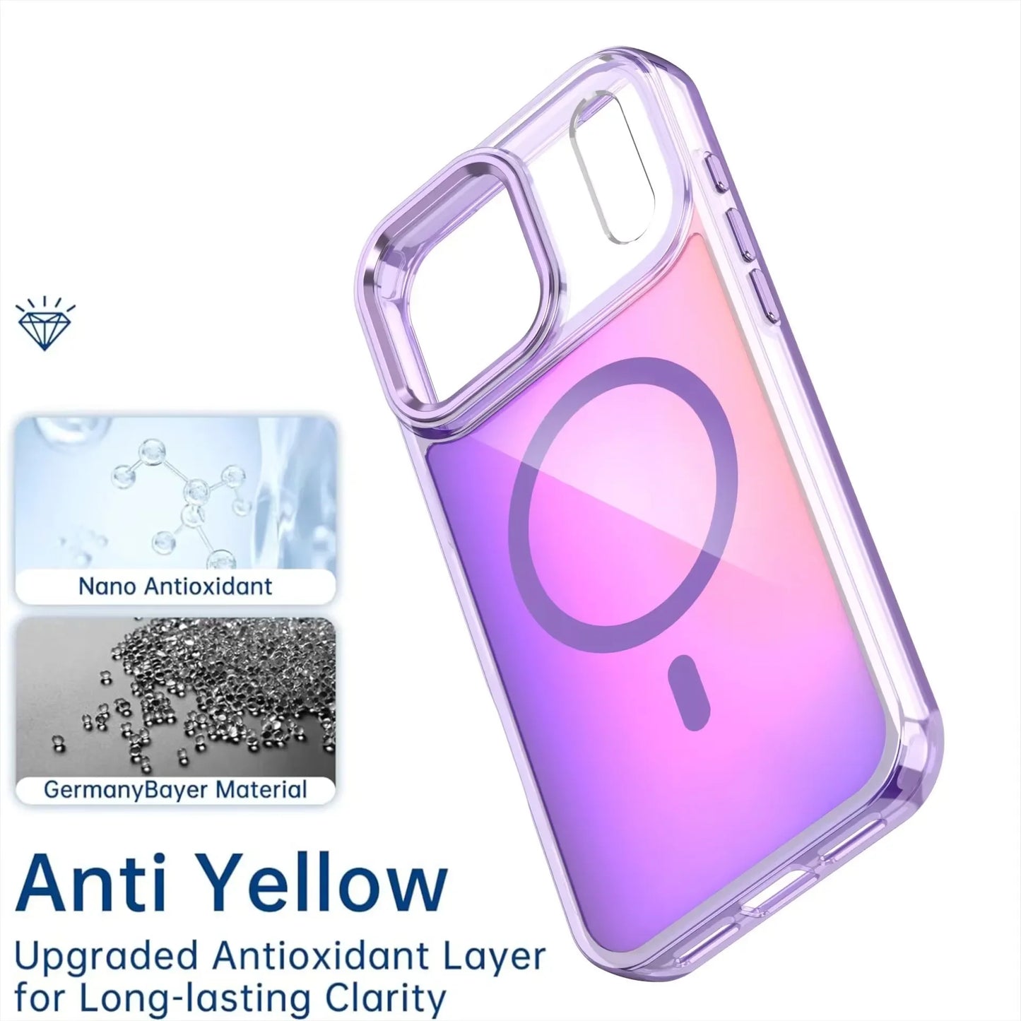 Fashion Laser Gradient Translucent Shockproof Magnetic Case for IPhone 17 Air 16 15 14 Plus 13 12 17 Pro Max 16e Magsafe Cover