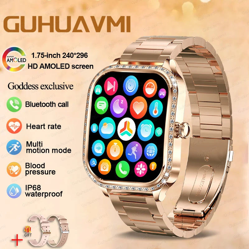 2025 Fashion Smart Watch Women AMOLED Curved Screen IP68 Waterproof Health Call Smartwatch Watch Ladies Fashion Gift