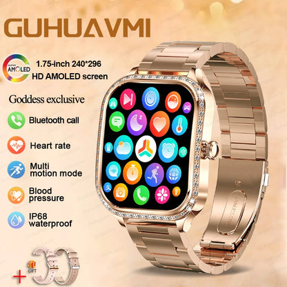 2025 Fashion Smart Watch Women AMOLED Curved Screen IP68 Waterproof Health Call Smartwatch Watch Ladies Fashion Gift