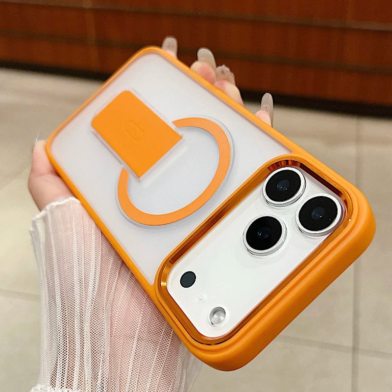 New For Magsafe Magnetic Wireless Charging Fold Holder Ring Translucent Matte Phone Case For iPhone 17 Pro Max Bumper Back Cover