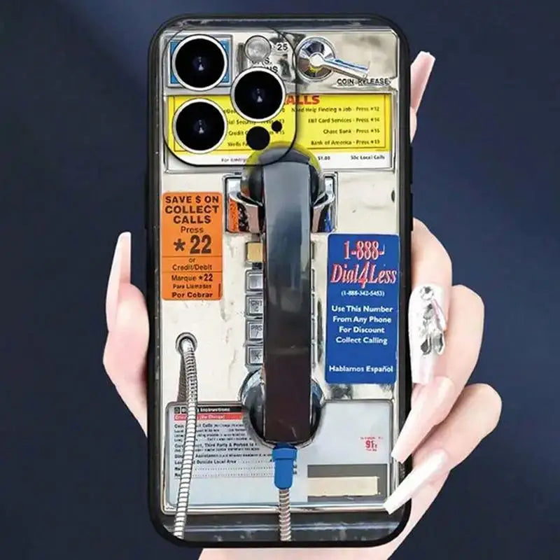 Vintage Telephone Booth Pattern Phone Case,  Fashion Phone Accessories Compatible with  IPhone 16 Pro Max 15 Pro 14Plus 13 12 11