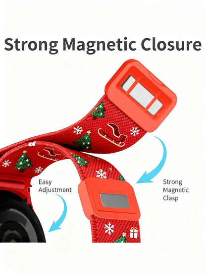 20mm Christmas Theme Nylon Stretchy Band Compatible With Samsung Galaxy Watch 7 6 5 4 FE Band 40mm 44mm/Galaxy Watch 5 Pro Band