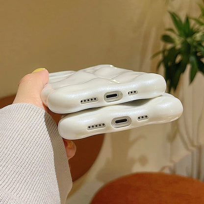 Japan Korea 3D Meteorite Pearl Cream White Soft IMD Phone Case For iPhone 14 15 16 13 12 Pro Max 11 Fashion Wave Bumper Cover