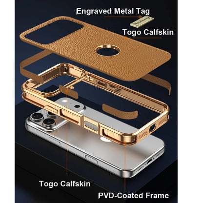 Luxury Togo Calfskin Genuine Leather Case view Window of apple logo cover For iPhone 17 16 15 14 Pro Max 17 Air Cases skin Funda