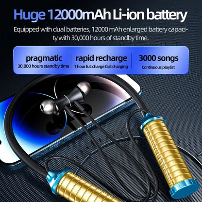 12000mAh 30000Hours Playback Wireless Bluetooth Earphones Magnetic Sports Running Headset Neckband Sport Earbuds Noise Reduction
