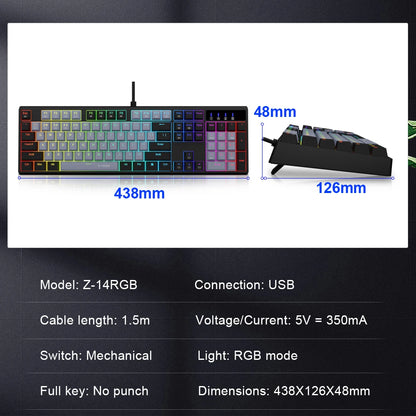 E-YOOSO Z14 RGB USB Mechanical Gaming Wired Keyboard Red Switch 104 Key Russian Brazilian Portuguese Gamer for Computer laptop
