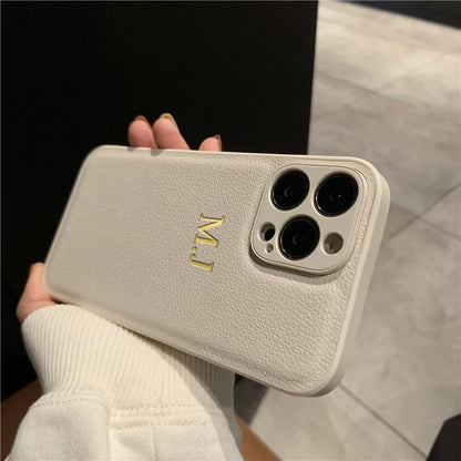 Personalised Customized Name Case For iPhone 16 15 14 13 12 11 Pro Max Initials Letters Leather DIY Cover 13 14 15 16 Pro Max - covers4phones